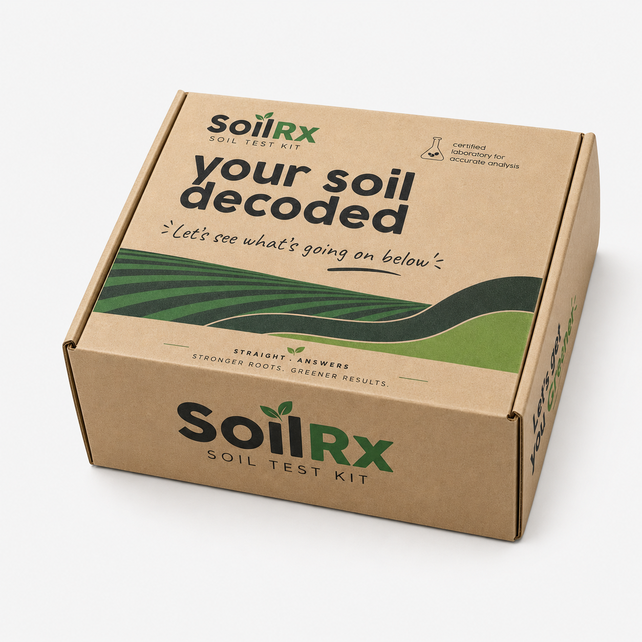 The Lammas soil test kit — branded kraft box reading 'your soil decoded'